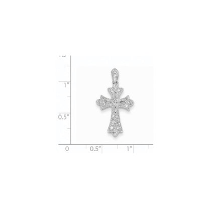 14k White Gold Fleur De Lis Real Diamond Cross Pendant