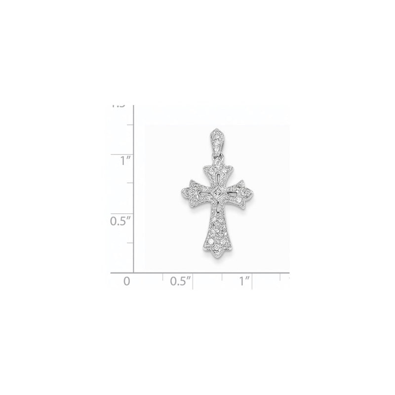 14k White Gold Fleur De Lis Real Diamond Cross Pendant
