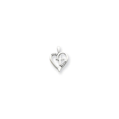 14k White Gold AA Diamond Heart and Cross Pendant