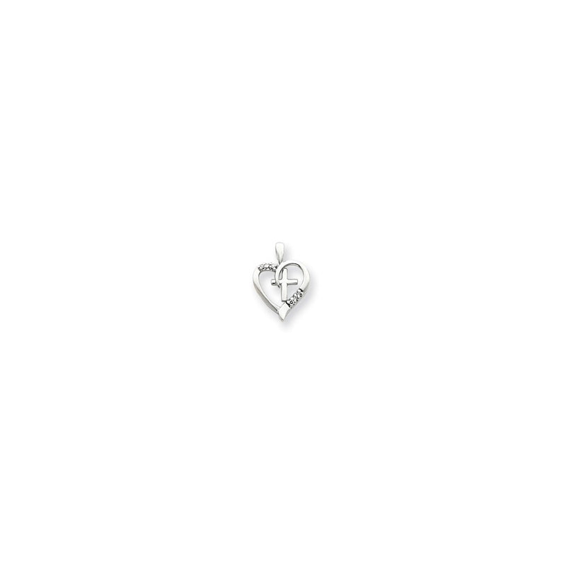 14k White Gold AAA Diamond Heart and Cross Pendant