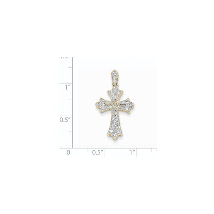 14K Yellow Gold Filigree Real Diamond Cross Pendant