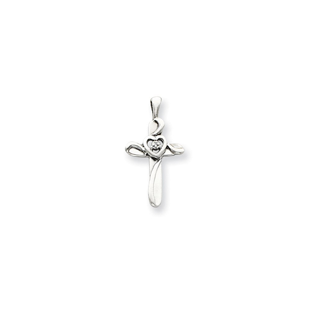 14k White Gold AA Diamond Cross Pendant