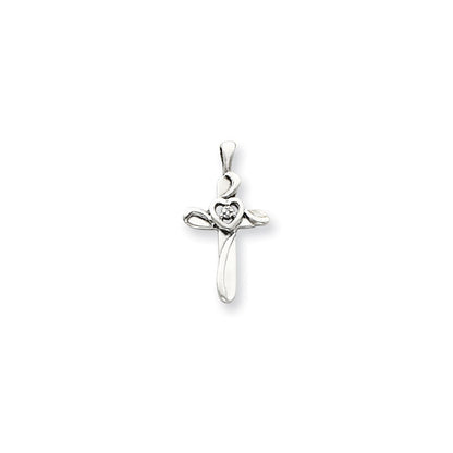 14k White Gold AA Diamond Cross Pendant
