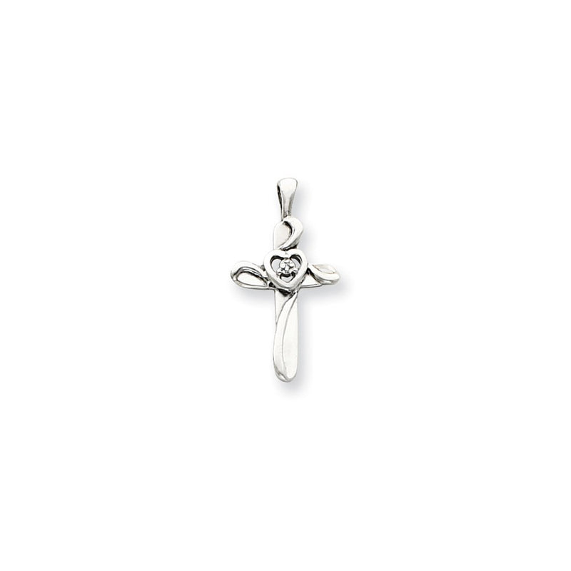 14k White Gold AA Diamond Cross Pendant