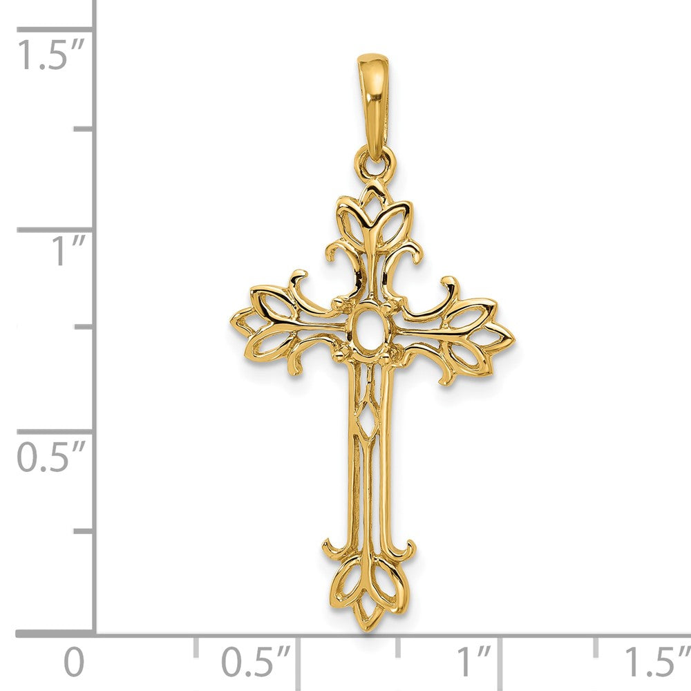 14k Yellow Gold 5x3mm Oval Pink Tourmaline cross pendant