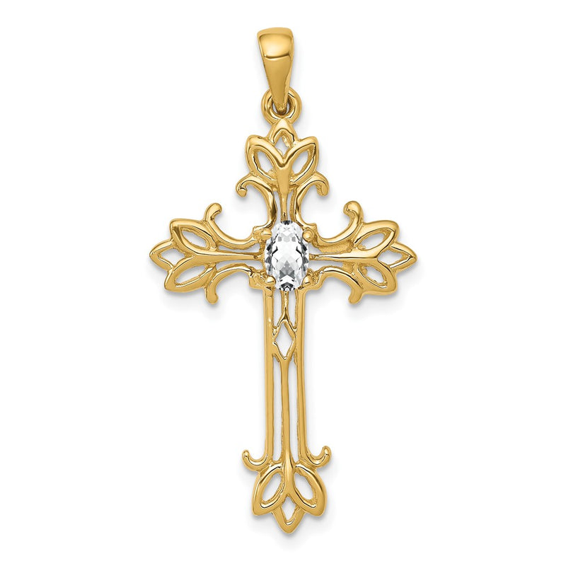 14k 5x3mm Oval Cubic Zirconia cross Pendant