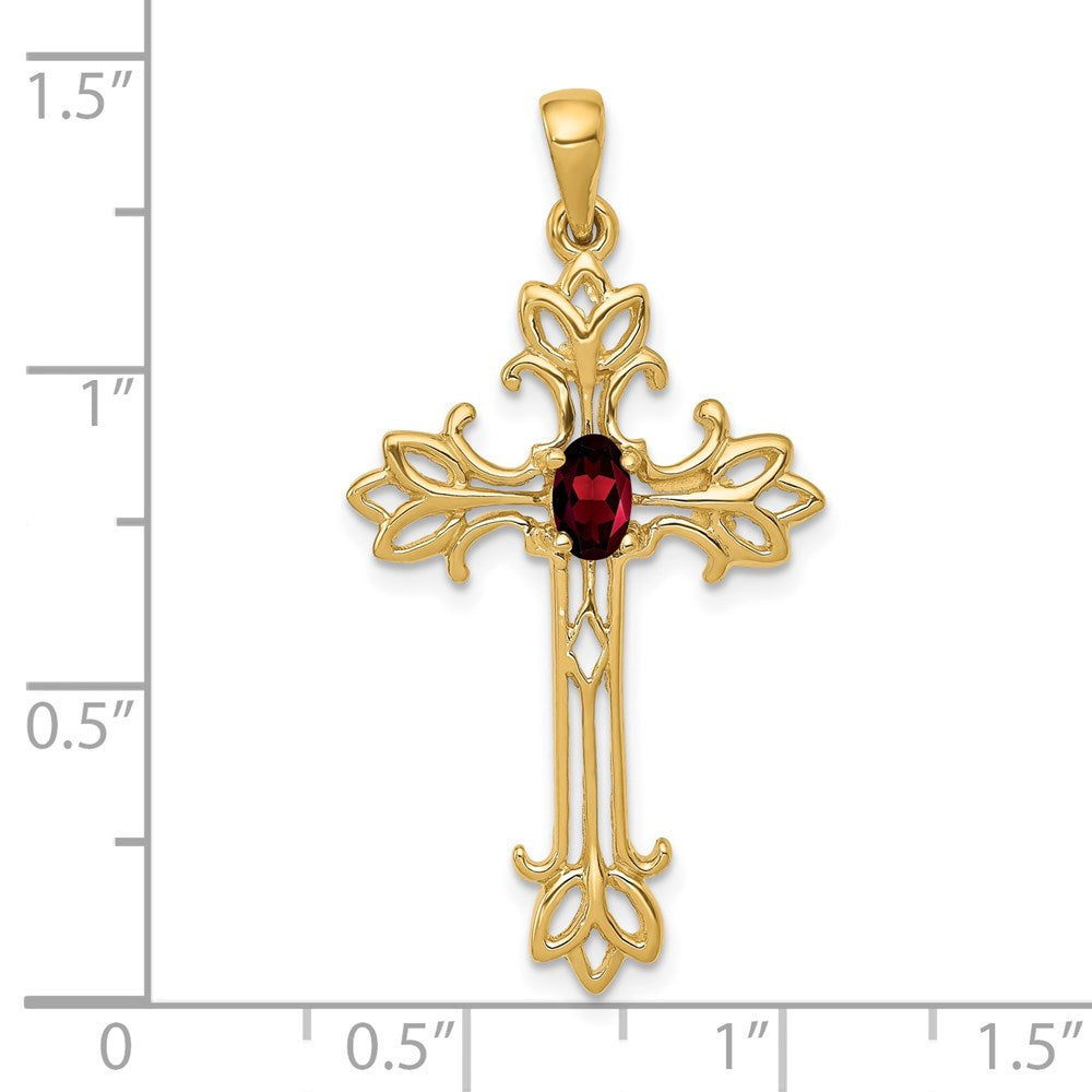 14k 5x3mm Oval Garnet cross Pendant