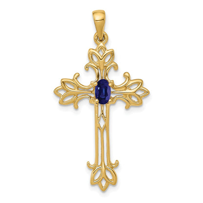 14k 5x3mm Oval Sapphire cross Pendant