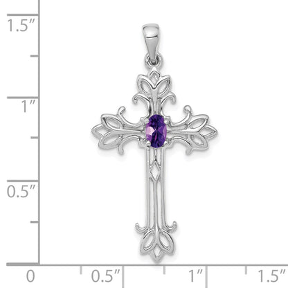 14k White Gold 5x3mm Oval Amethyst cross Pendant