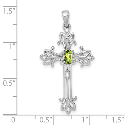 14k White Gold 5x3mm Oval Peridot cross Pendant