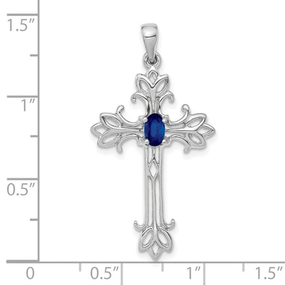 14k White Gold .35 Sapphire Cross Pendant