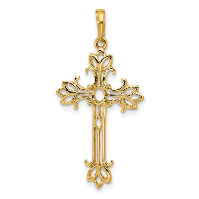 14k Yellow Gold 5x3mm Oval Pink Tourmaline cross pendant