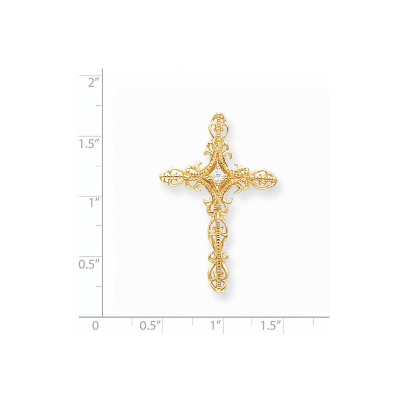 14K Yellow Gold AA Real Diamond Cross Pendant