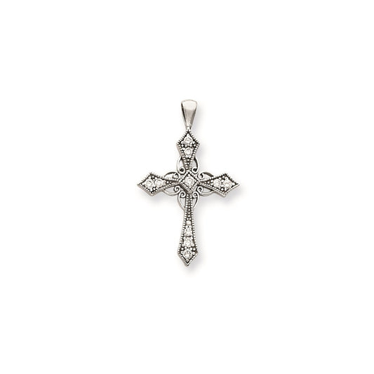 14k White Gold AA Diamond cross pendant