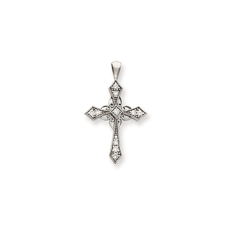 14k White Gold AA Diamond cross pendant