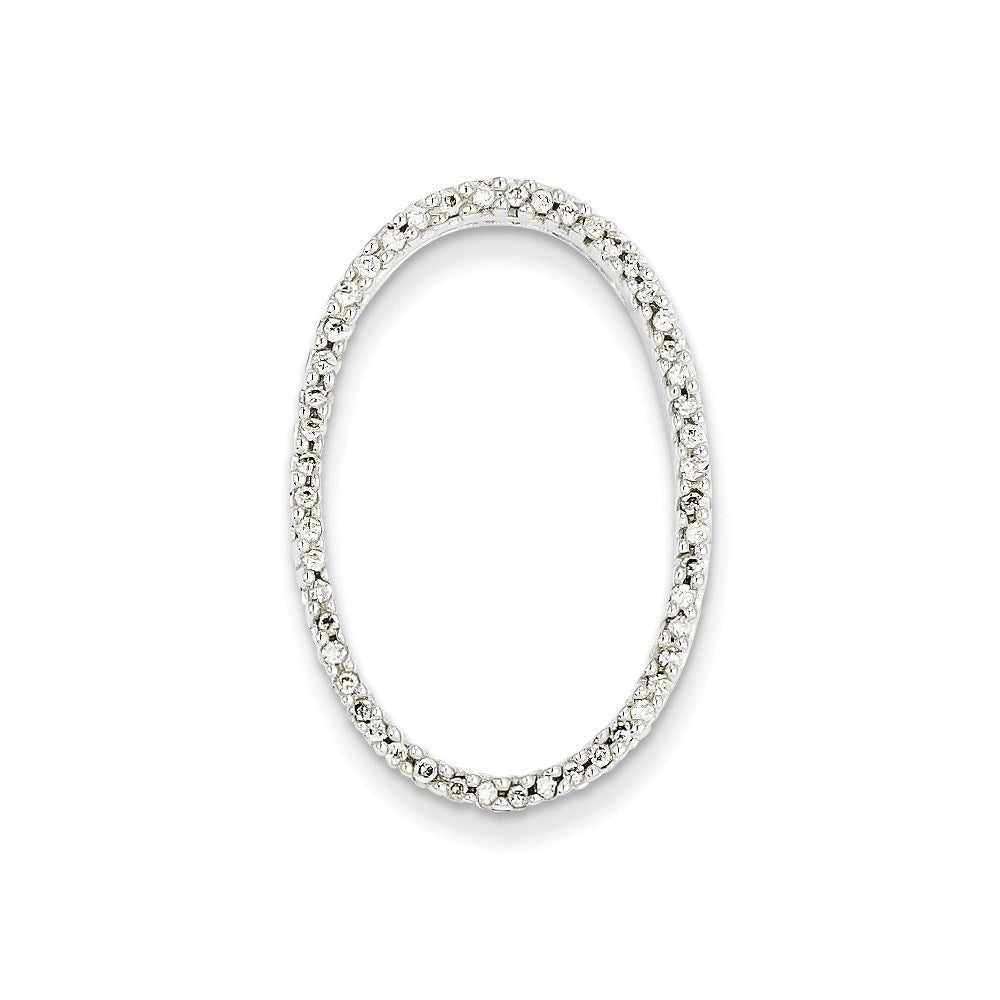 14k White Gold Real Diamond Oval Pendant