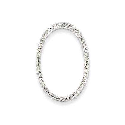 14k White Gold Real Diamond Oval Pendant