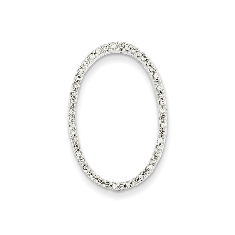 14k White Gold Real Diamond Oval Pendant