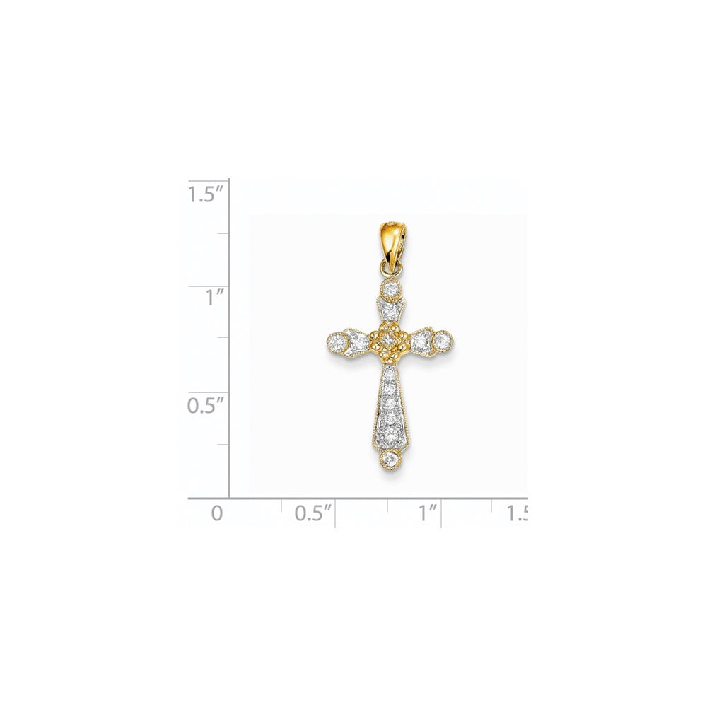 14K Yellow Gold Real Diamond Cross Pendant