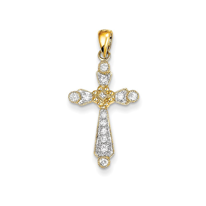 14K Yellow Gold Real Diamond Cross Pendant
