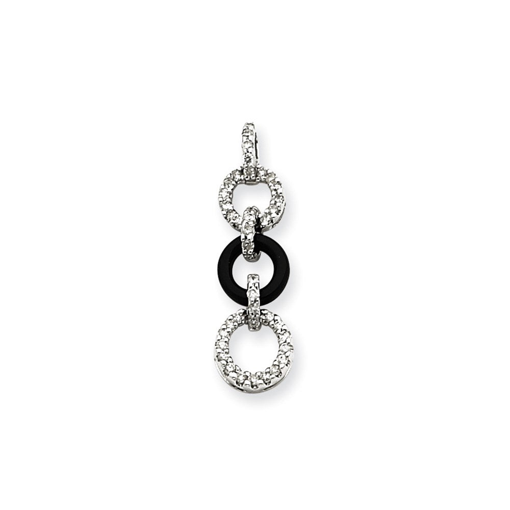 14k White Gold Real Diamond & Onyx Circle Pendant