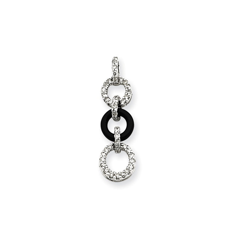 14k White Gold Real Diamond & Onyx Circle Pendant