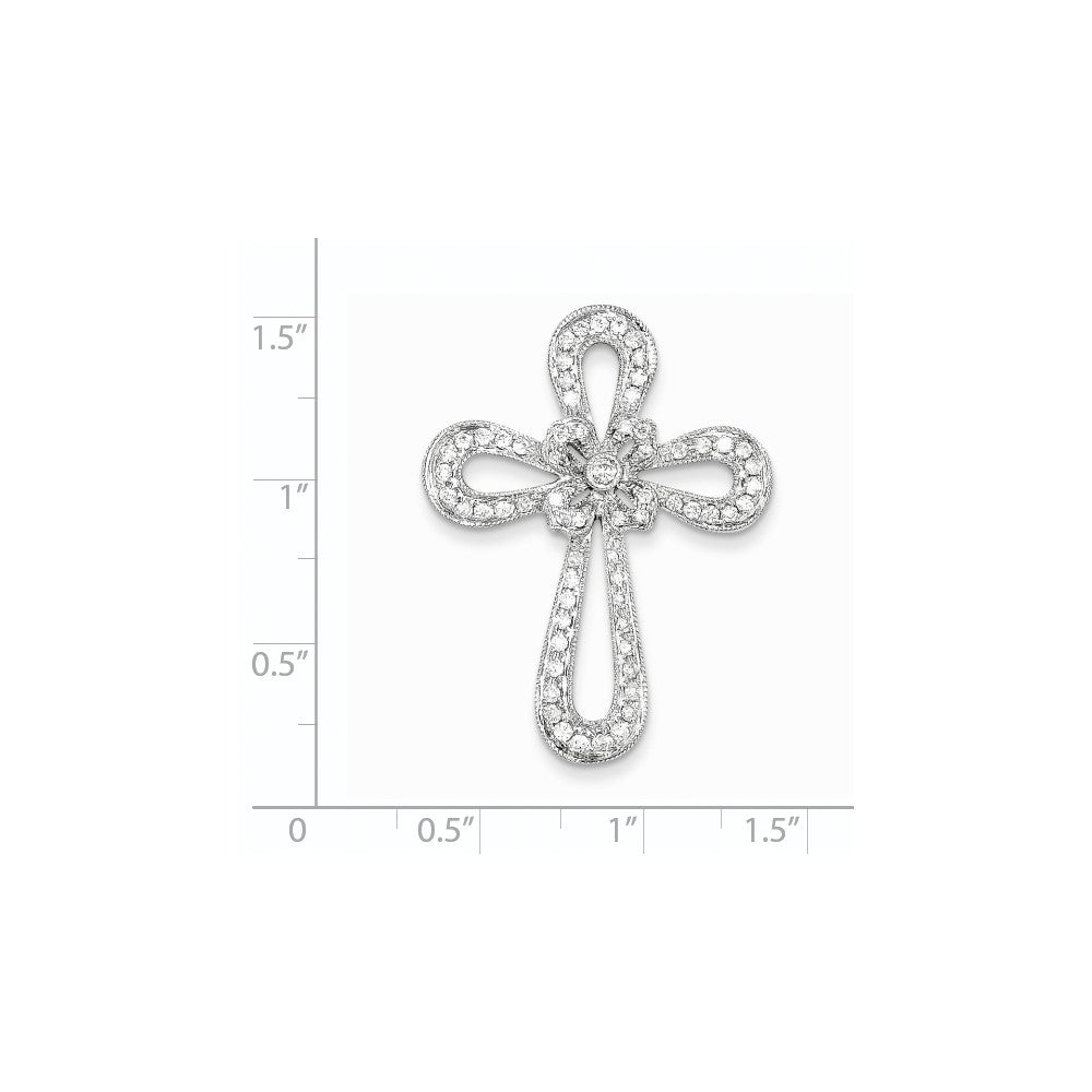 14k White Gold Filigree Real Diamond Cross Pendant