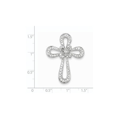 14k White Gold Filigree Real Diamond Cross Pendant