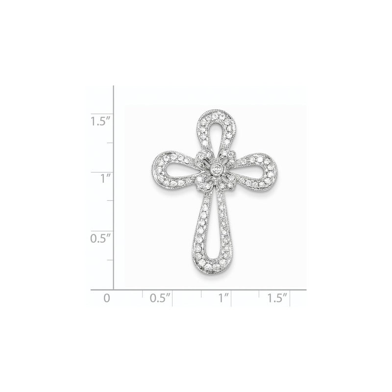 14k White Gold Filigree Real Diamond Cross Pendant