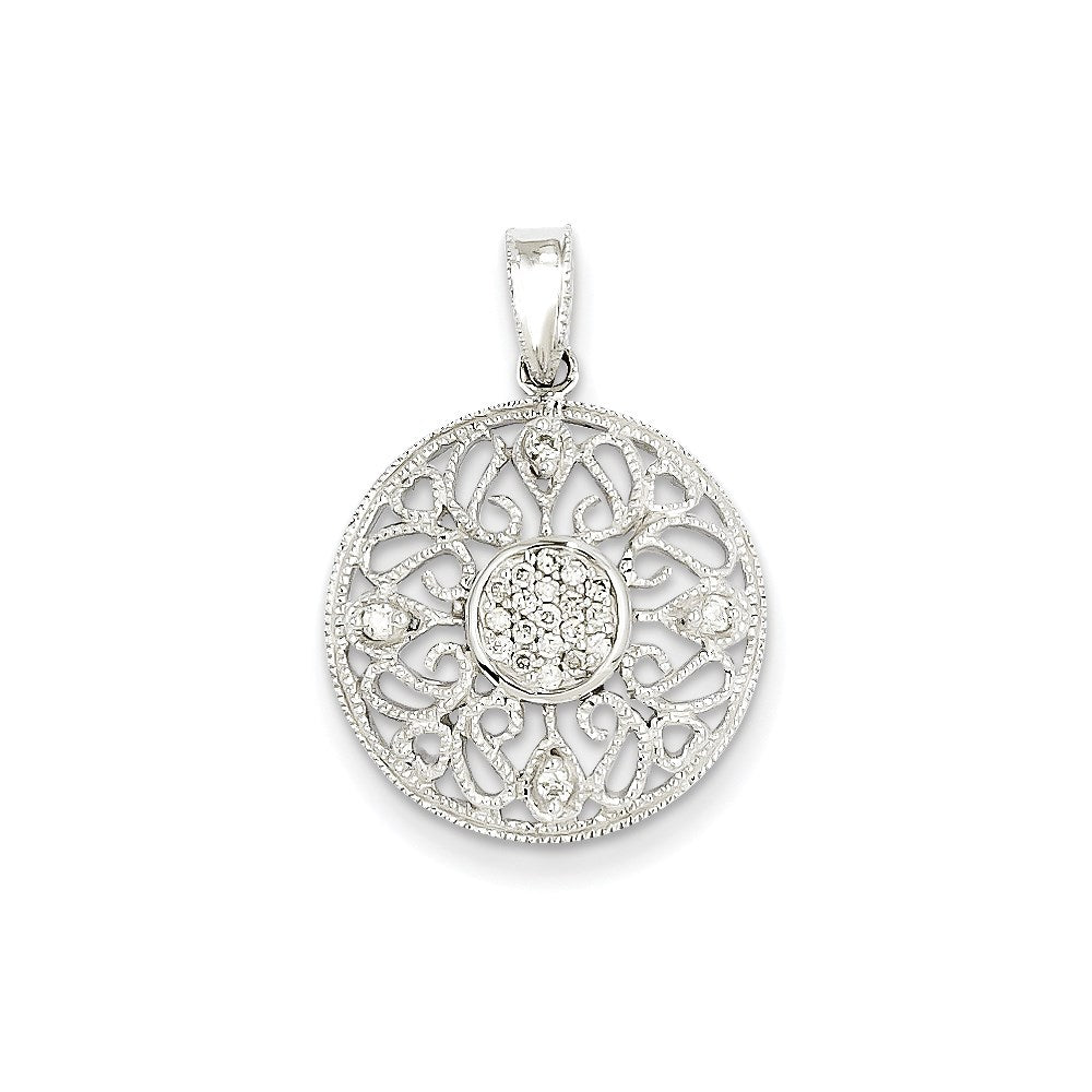 14k White Gold Real Diamond Circle Pendant
