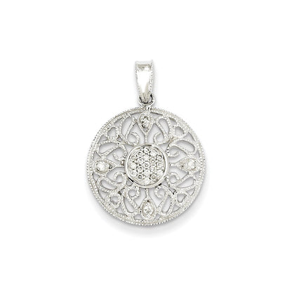14k White Gold Real Diamond Circle Pendant