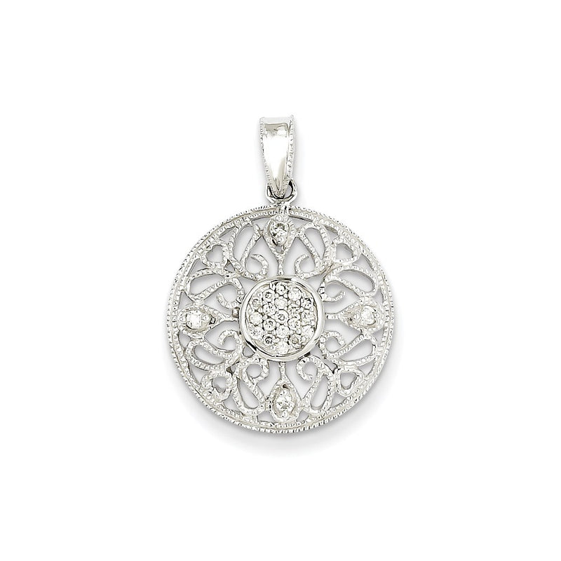 14k White Gold Real Diamond Circle Pendant
