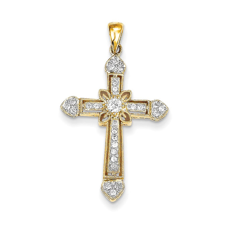 14K Yellow Gold Real Diamond Cross Pendant