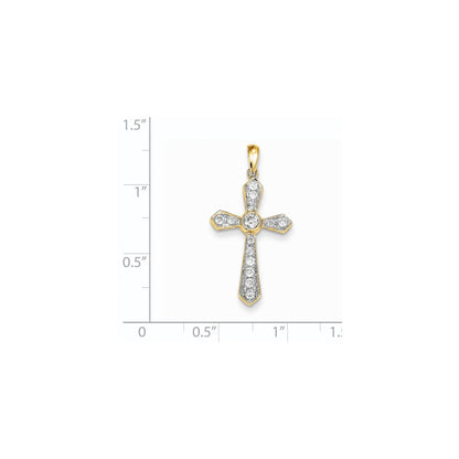 14K Yellow Gold Real Diamond Cross Pendant