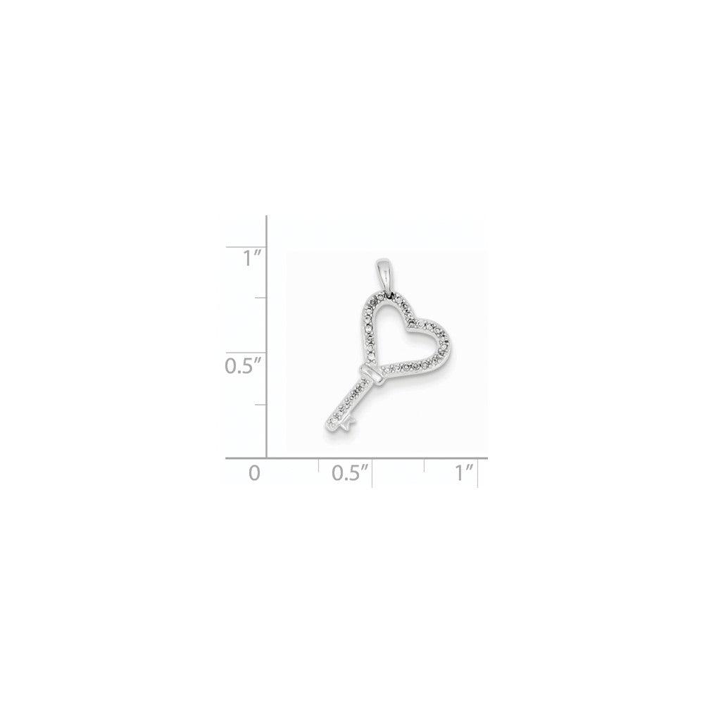 14k White Gold AA Real Diamond Heart Key Pendant