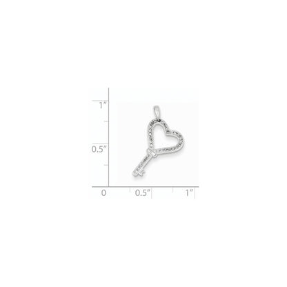 14k White Gold AA Real Diamond Heart Key Pendant