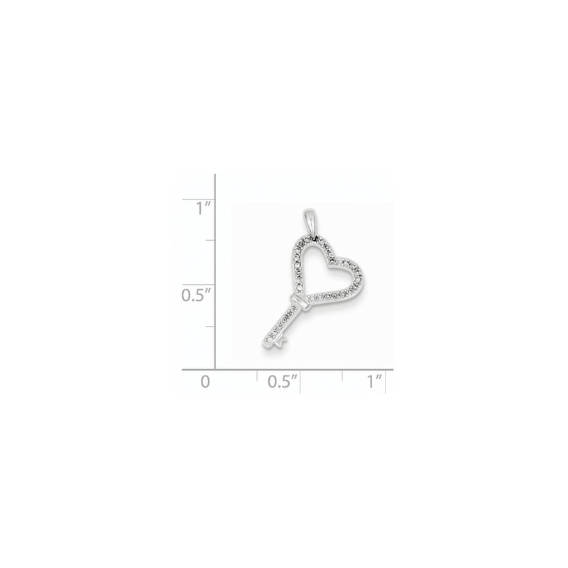 14k White Gold AA Real Diamond Heart Key Pendant