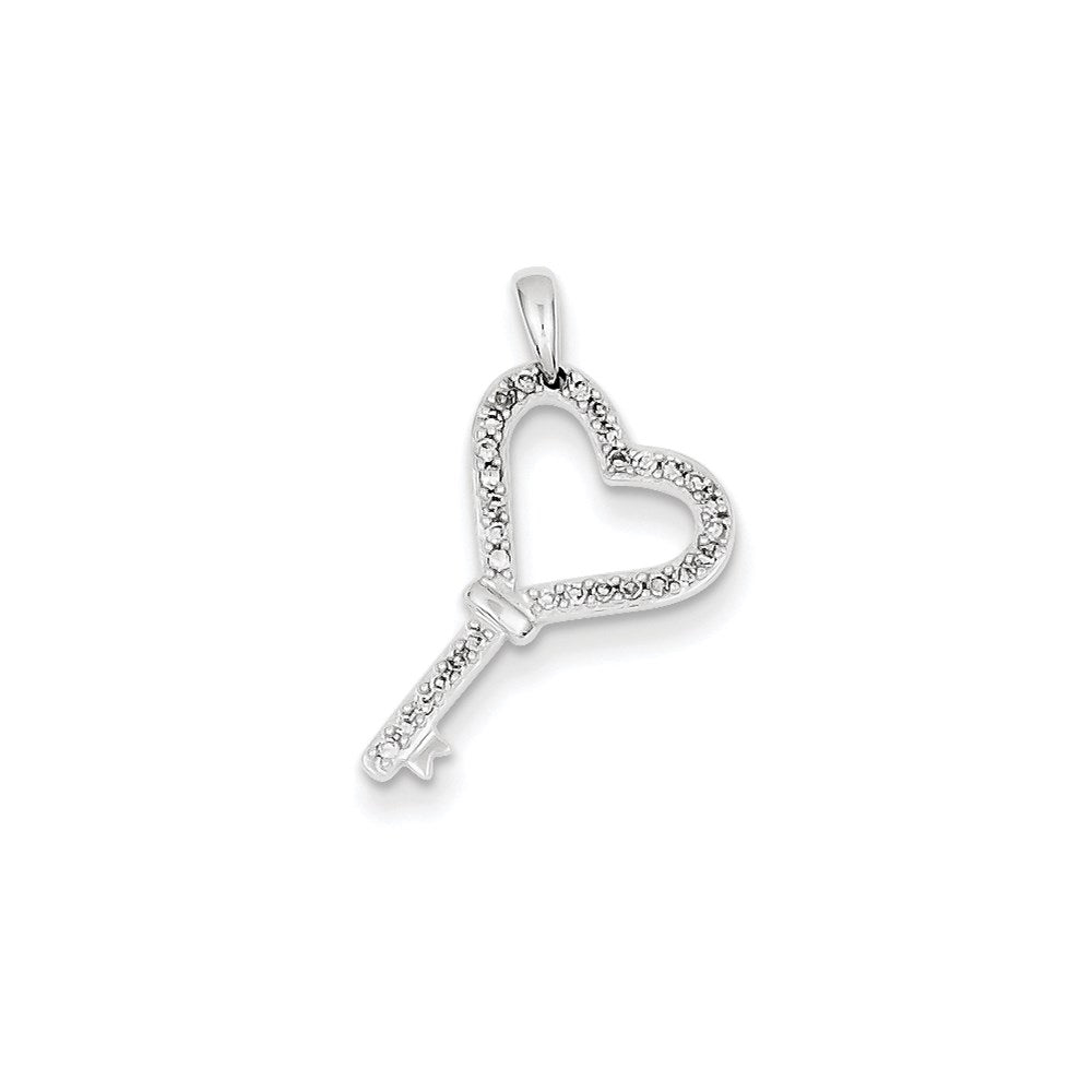 14k White Gold AA Real Diamond Heart Key Pendant