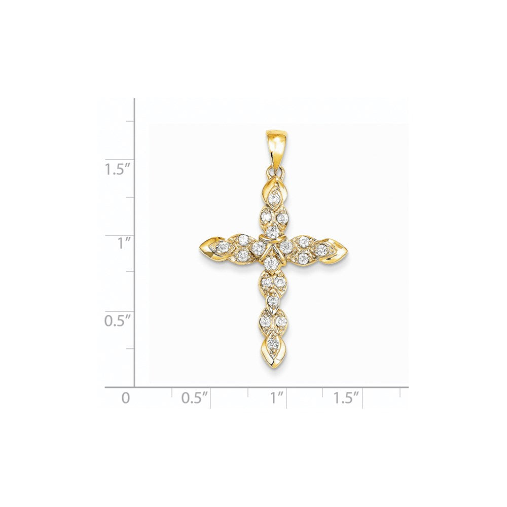 14K Yellow Gold Real Diamond Cross Pendant