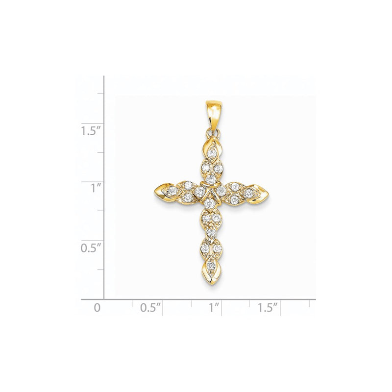 14K Yellow Gold Real Diamond Cross Pendant