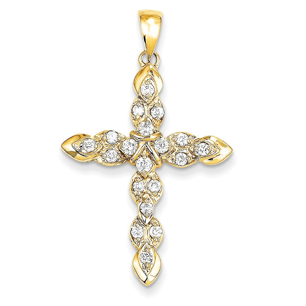14K Yellow Gold Real Diamond Cross Pendant