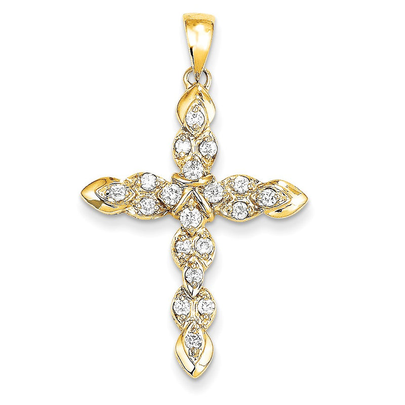14K Yellow Gold Real Diamond Cross Pendant