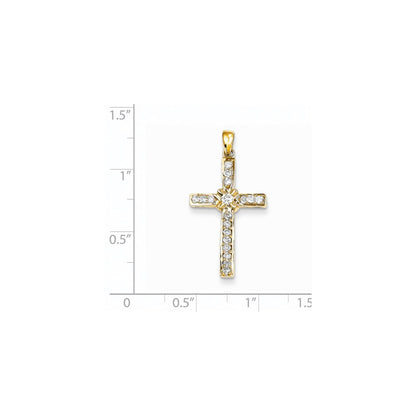 14K Yellow Gold Real Diamond Cross Pendant