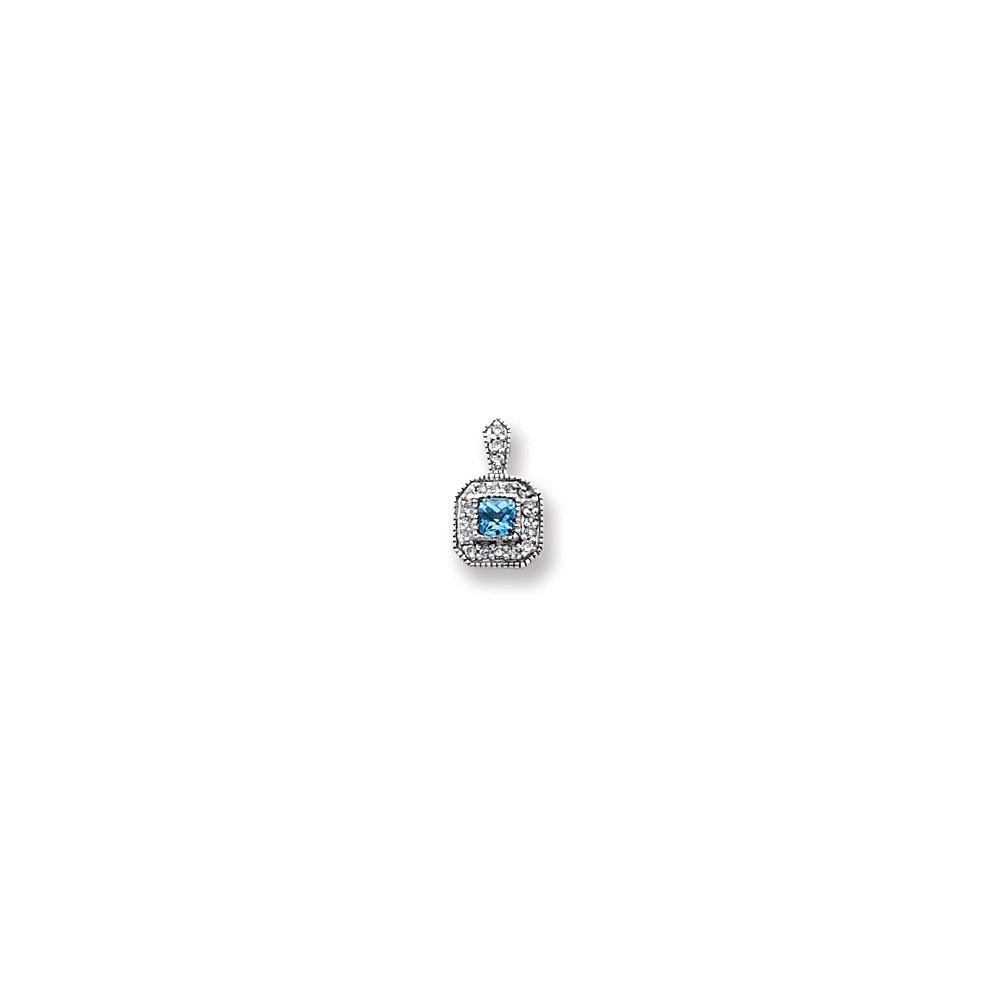 14k White Gold Blue Topaz and Real Diamond