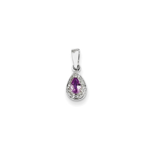 14k White Gold Real Diamond and Pink Sapphire Pendant