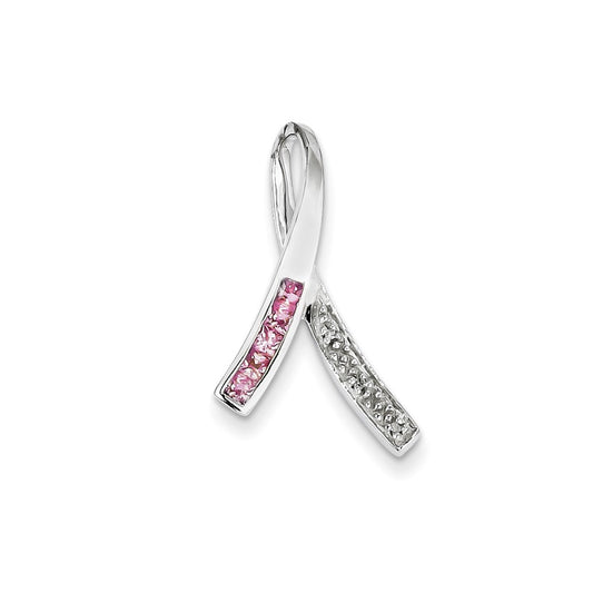 14k White Gold Real Diamond & Pink Sapphire Pendant