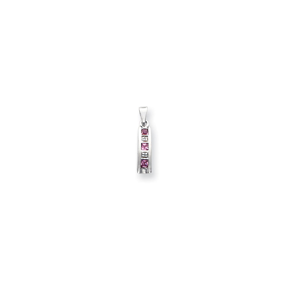 14k White Gold Real Diamond and Pink Sapphire Pendant