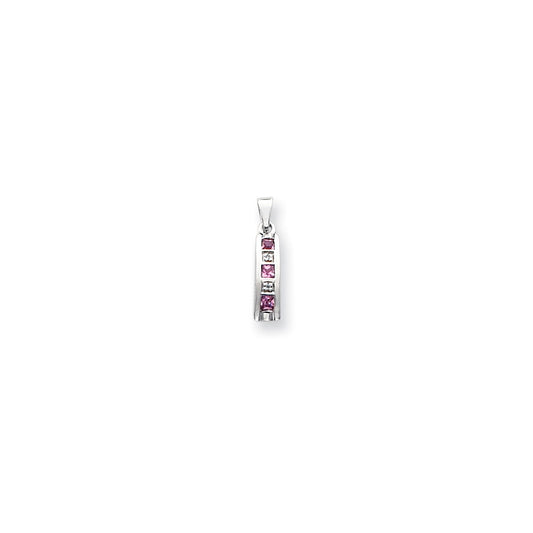 14k White Gold Real Diamond and Pink Sapphire Pendant