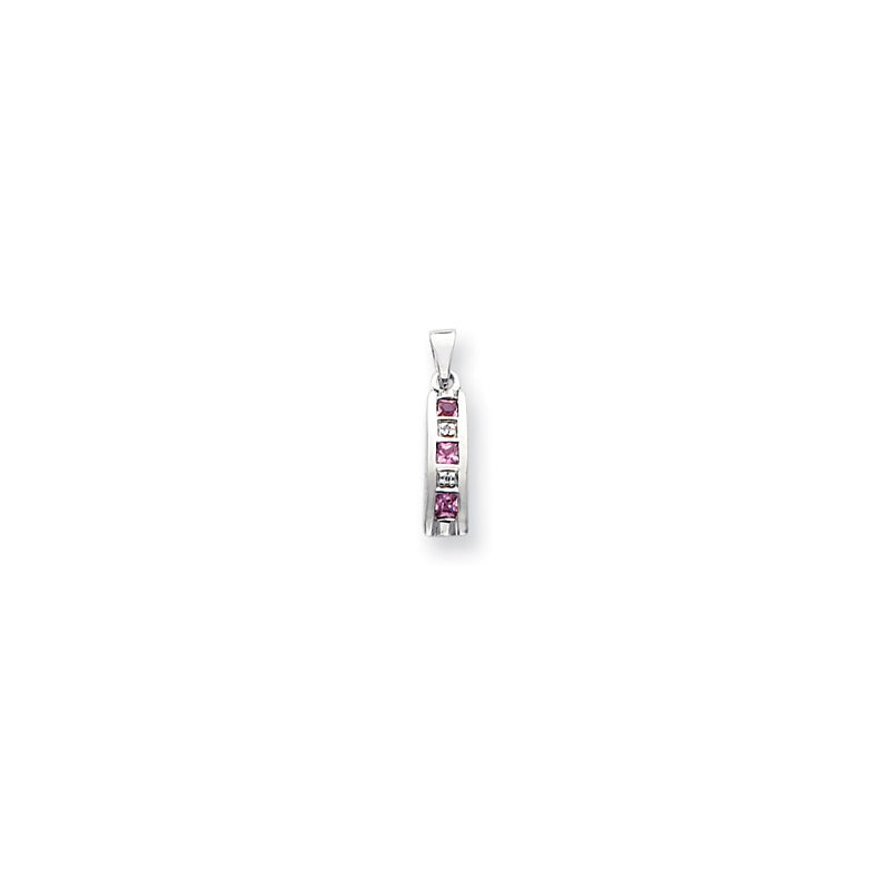 14k White Gold Real Diamond and Pink Sapphire Pendant