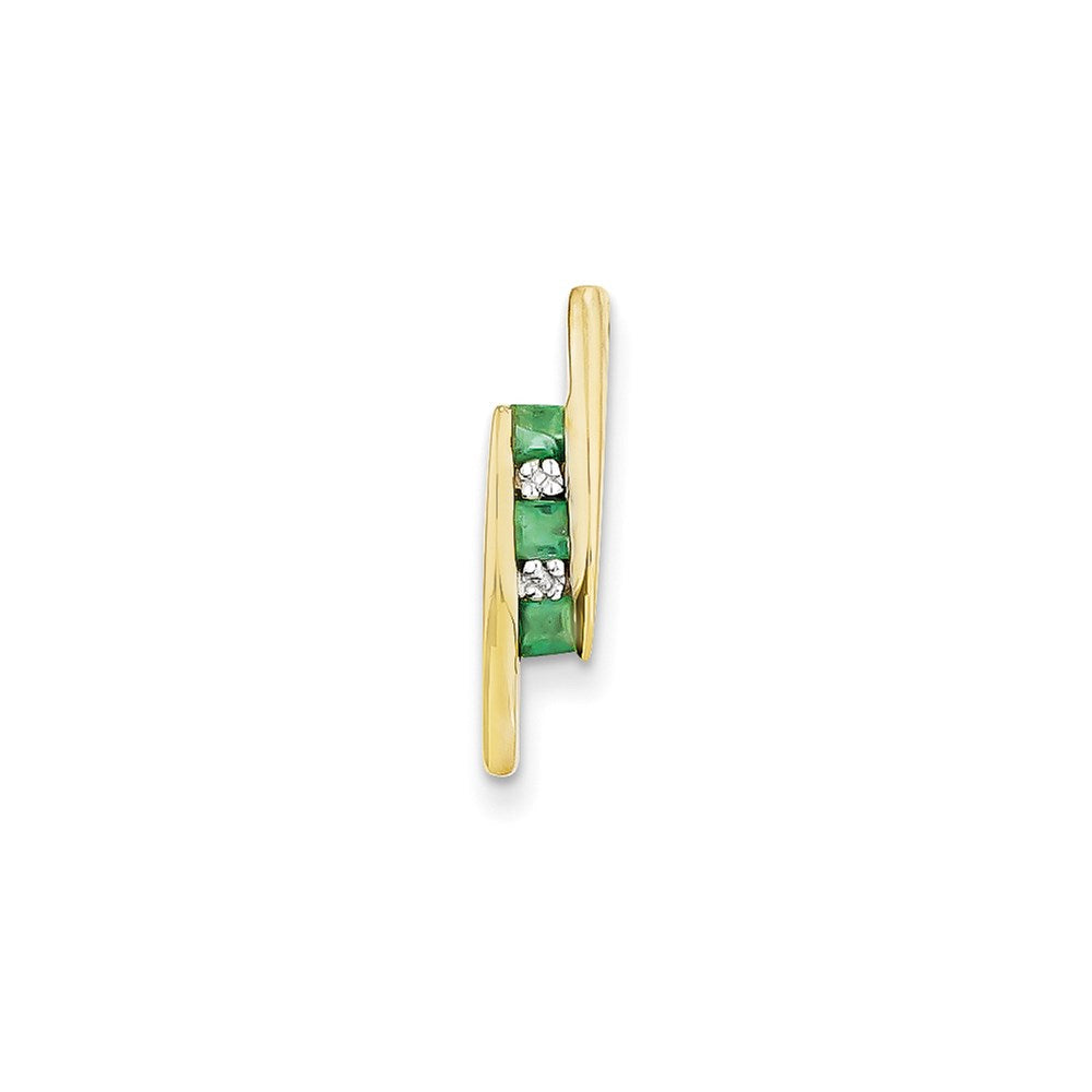 14K Yellow Gold Real Diamond and Emerald Pendant